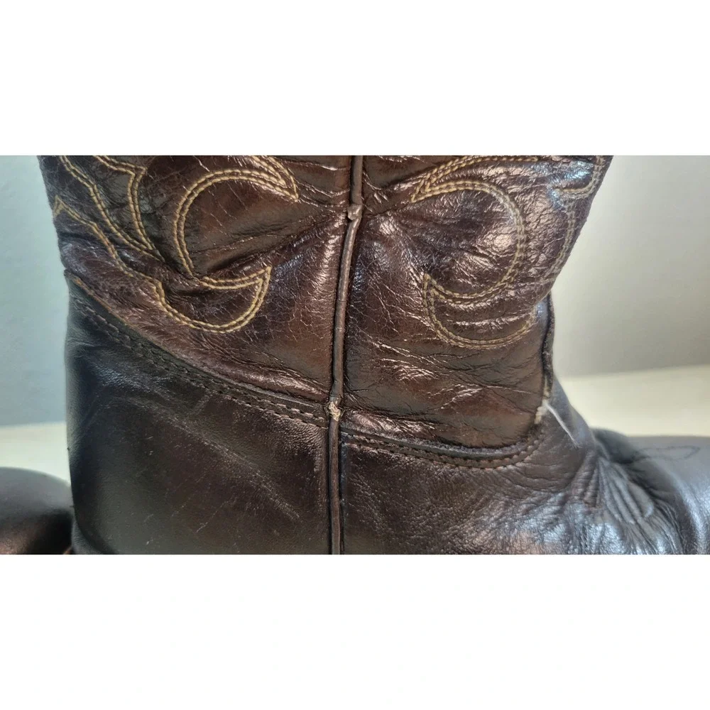 Vintage Texas Brand Kids Cowboy Boots 12.5D Brown Leather Made USA Western